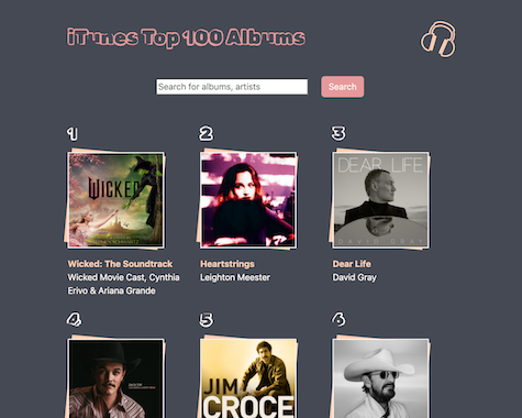 itunes top 100 albums app screenshot